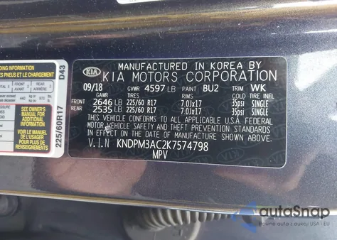 2019 Kia Sportage Lx из США, поврежденный, VIN KNDPM3AC2K7574798